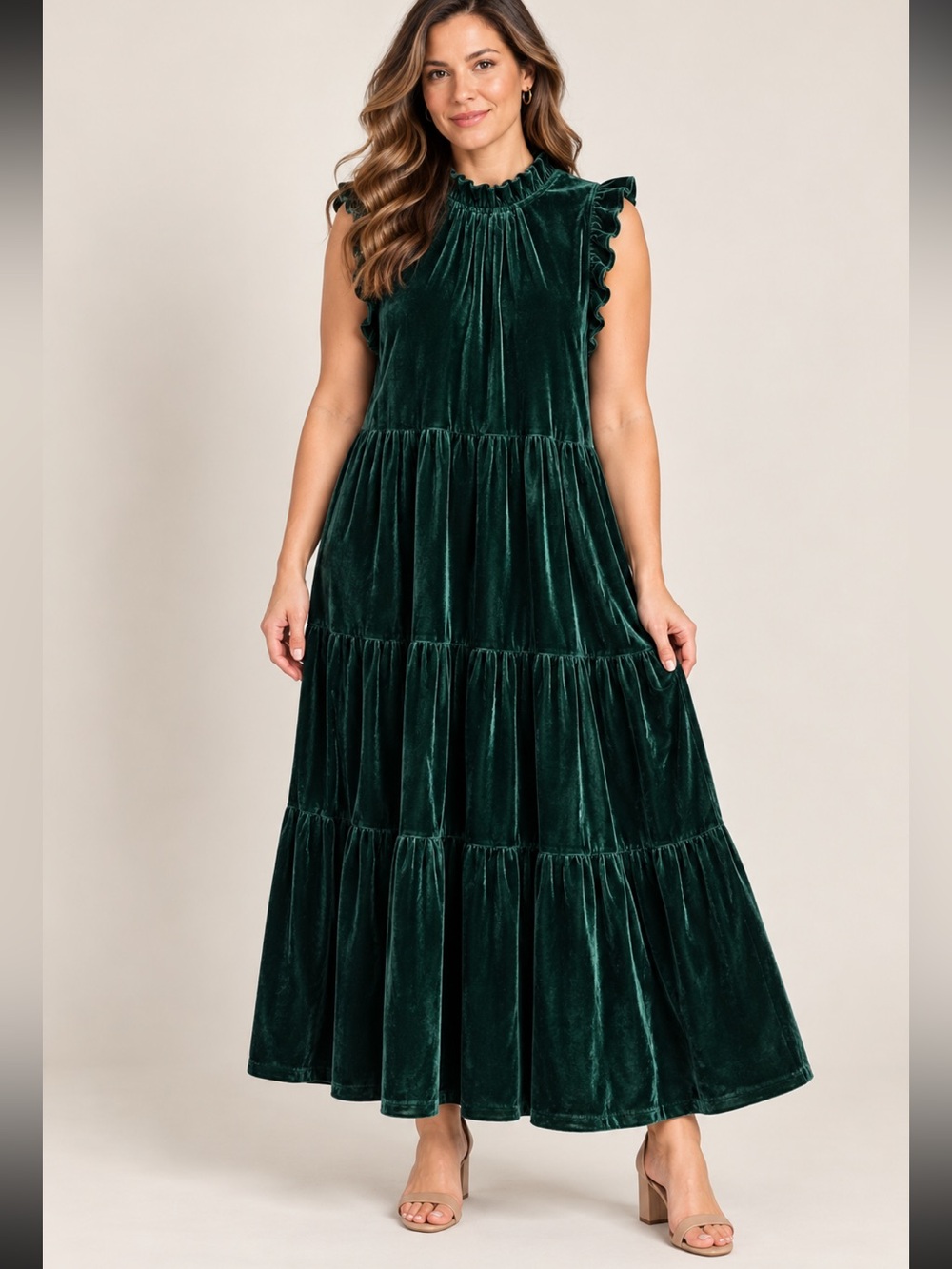 J crew Sleeveless Velvet Tiered Midi Dress - Emerald Green size 12